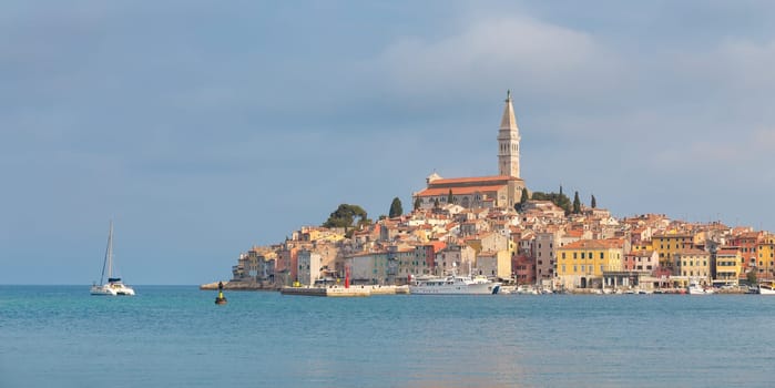 Beautiful View Of Rovinj City With Landmark Of Church Tower, Istria, Croatia, Europe.