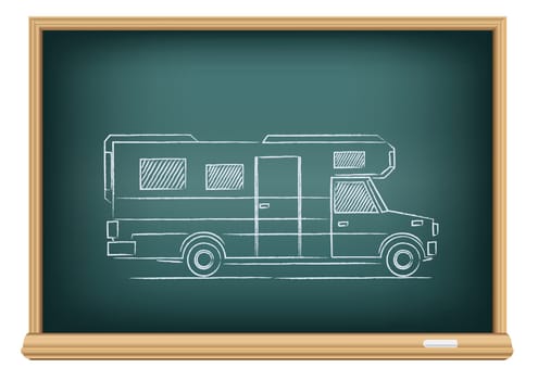 The trailer drawn on school blackboard on white background