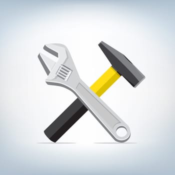 The wrench and hammer icon on light mesh background, settings symbol