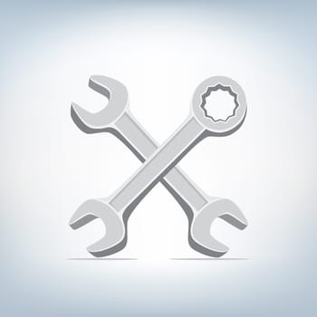 The spanner and wrench icon on light mesh background, tool symbol