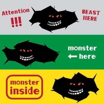 Monster in the black crack hole on different color background