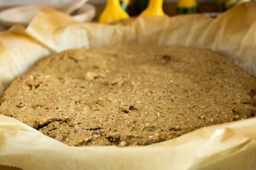 Just baked, fresh, domestic unleavened barley bread on the kitchen table