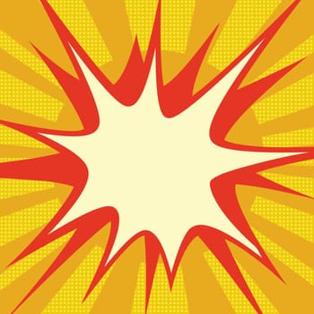 Red comic explosion over orange sun pop art retro drawing illustration