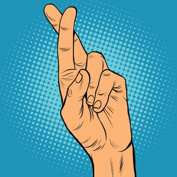Fingers crossed the lie doubt true, pop art retro comic drawing illustration