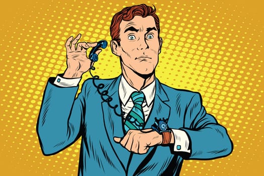 Gadget wrist watch phone pop art retro comic drawing illustration