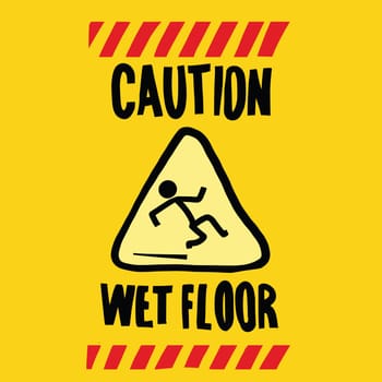 caution wet floor, pop art retro vector illustration