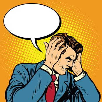 businessman with a headache pop art retro vector illustration