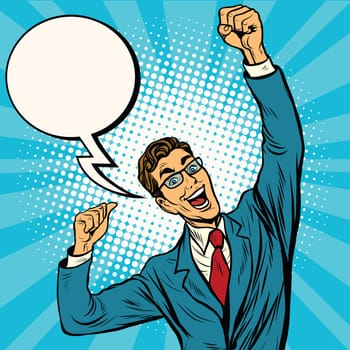 Business man the winner comic bubble pop art retro vector illustration
