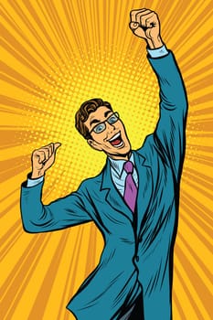Business man the winner pop art retro vector illustration
