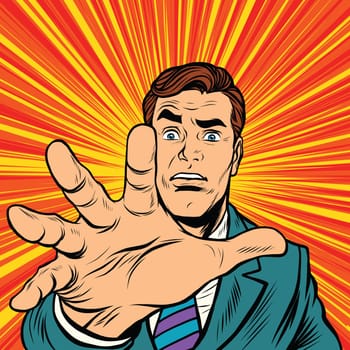 Retro man missing a hand pop art retro comic drawing illustration