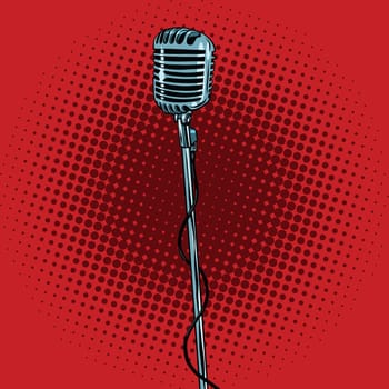 retro microphone and stand, pop art vector illustration. Music and concert