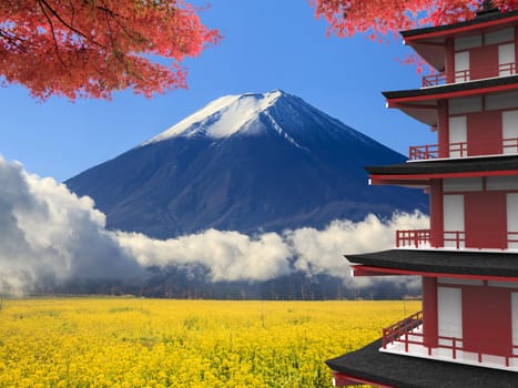 The 3d rendering Mt. Fuji with fall colors in Japan