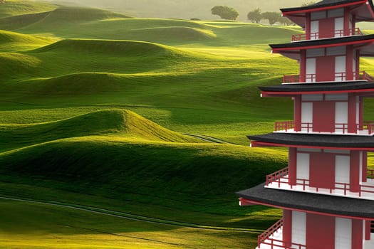 The 3d rendering Mt. Fuji with fall colors in Japan