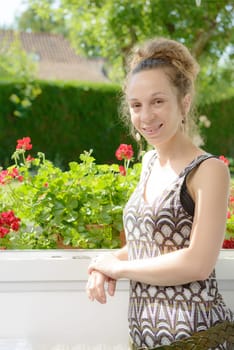 a portrait of a happy young European woman