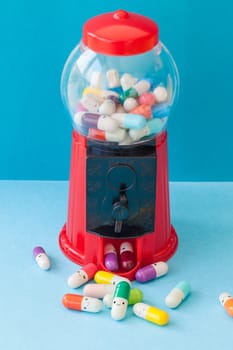 Colorful pill with froehlichen faces,mental health concept