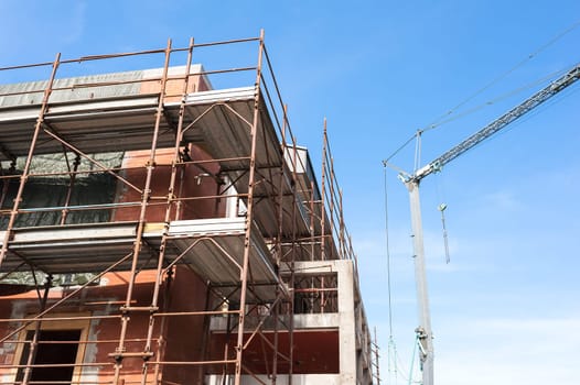 Construction scaffolding of a building under renovation.