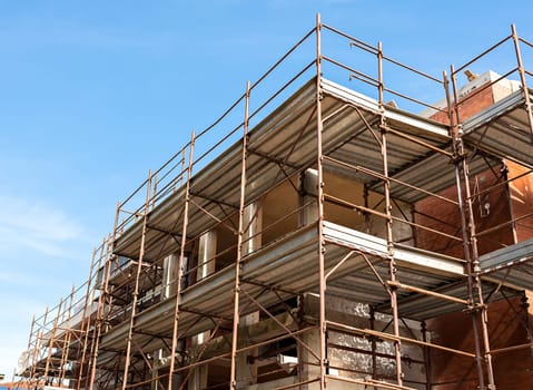 Construction scaffolding of a building under renovation.
