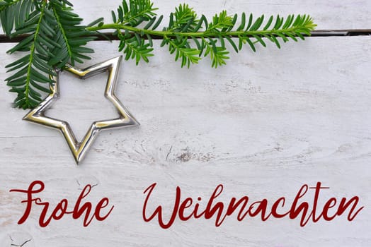 Merry Christmas Christmas Stars Natural Decoration on White Wood Background