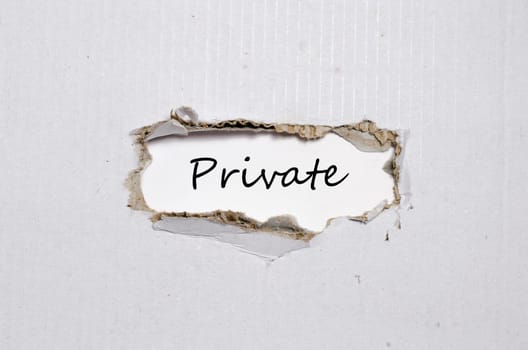 The word private appearing behind torn paper