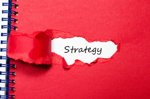 The word strategy appearing behind torn paper