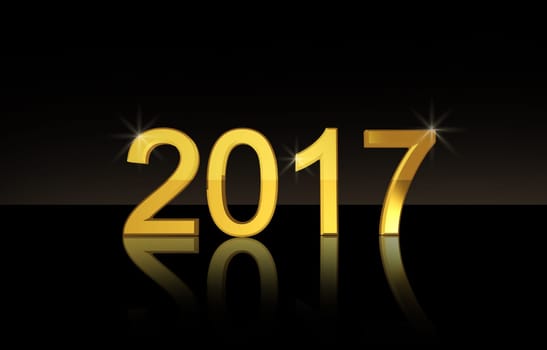 2017 3d rendering number on black background