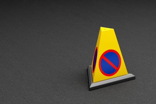 Yellow no parking cone on the floor