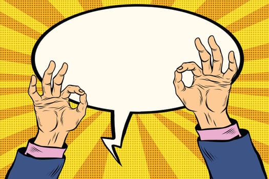 OK gesture hand okay, pop art retro comic book illustration