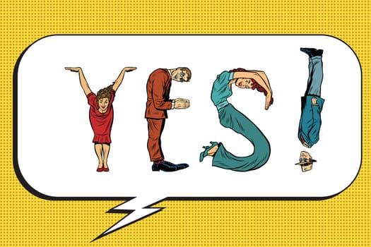 Yes, the inscription of human figures, pop art retro comic book illustration