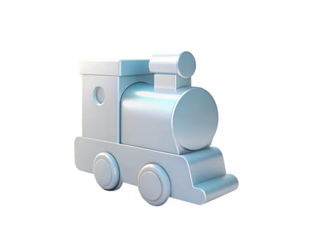 A futuristic 3D holographic icon of a train, designed with smooth curves and clean lines, representing modern transportation and technology.