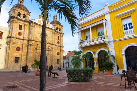 Historic plaza in front of the San Pedro Claver church in Cartagena, Colombia