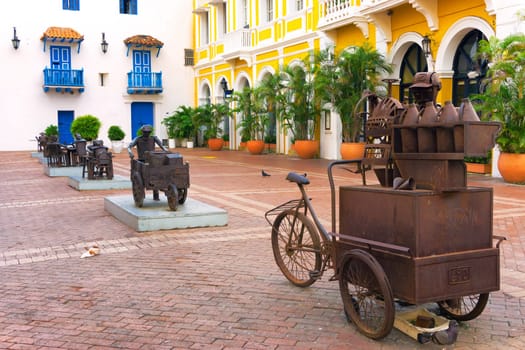 CARTAGENA, COLOMBIA - MAY 25: Plaza full of sculptures in Cartagena, Colombia on May 25, 2016