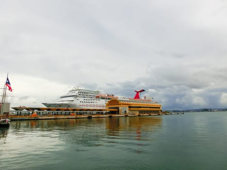 San Juan, Puerto Rico - May 08, 2016: The Carnival Cruise Ship Fascination, at dock. She is one of 8 sister ships and received a million dollar refurbishment in 2006