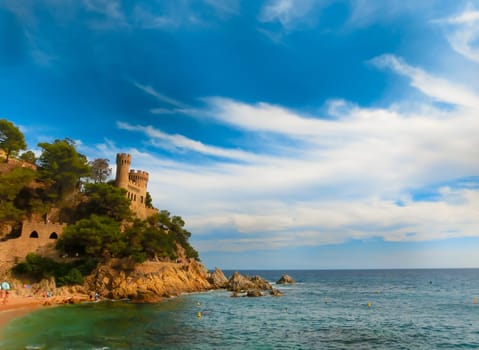 Lloret de Mar, Spain - September 14, 2015: Lloret de Mar Castell Plaja at Sa Caleta beach in costa Brava of Catalonia Spain