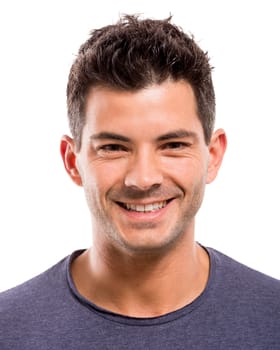 Handsome latin man smiling, isolated over a white background