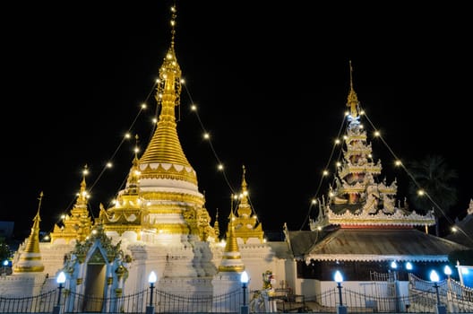 Night view of Wat Chong Klang, Burmese style temple in Mae Hong Son, Thailand