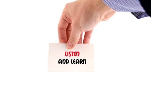 Listen and learn text concept isolated over white background