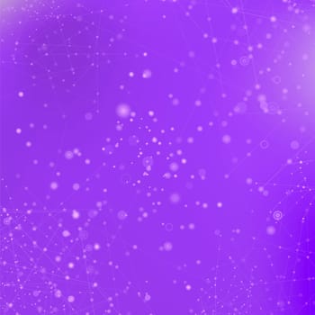 Purple Technology Background with Particle, Molecule Structure. Genetic and Chemical Compounds. Communication Concept. Space and Constellations.
