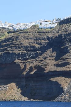 The volcanic island Nea Kameni in Santorini, Greece