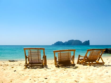 Tropical landscape. Railay beach, Krabi, Thailand. View of the rock and beach