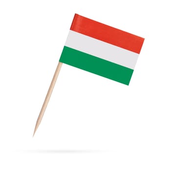 Miniature paper flag Hungary. Isolated Hungarian flag pointer on white background. With shadow below
