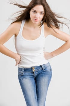 real girl in natural poses during a shooting
