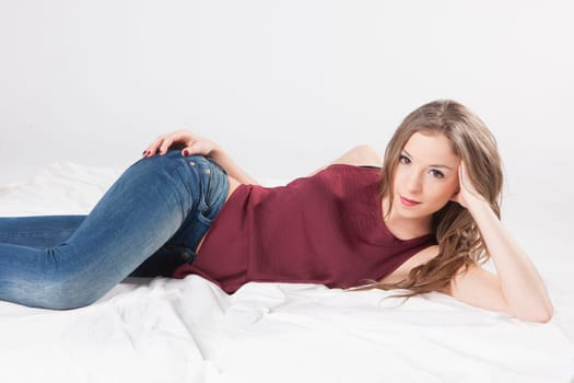 real girl in natural poses during a shooting