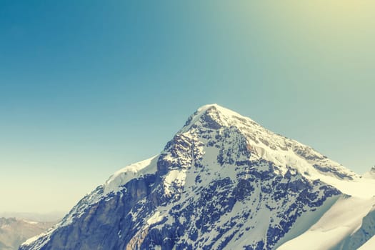 Swiss Alps mountain landscape, Jungfraujoch, Switzerland, vintage effect
