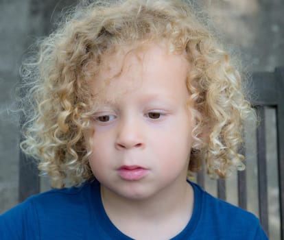 a portrait of a little boy with blond curly hair