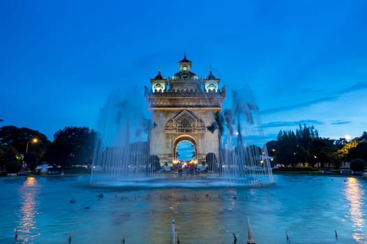 Vientiane by night,landmark Patuxai in the capital of Laos