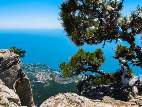 Aerial view of sea from the Mount Ai-Petri. Landscape of Crimea, Ukraine