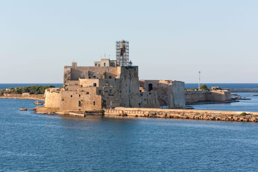 Lighthouse under renovation at the port of Brindisi in southern Italy