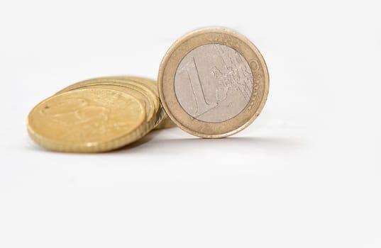 close up of euro currency. coins,banknotes and calculator