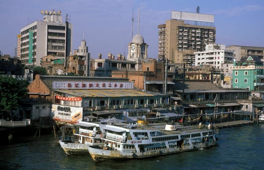 the city of Canton or Guangzhou in the north of Hongkong in the province of Guangdong in china in east asia.