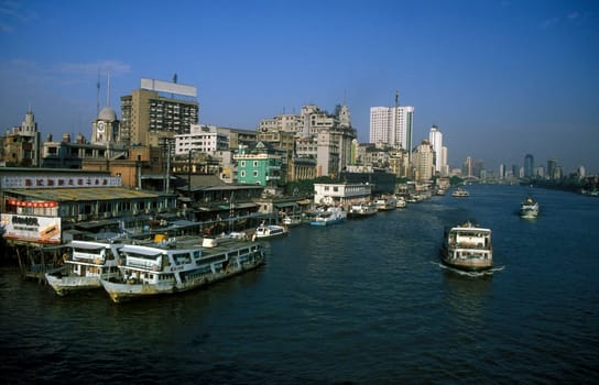 the city of Canton or Guangzhou in the north of Hongkong in the province of Guangdong in china in east asia.